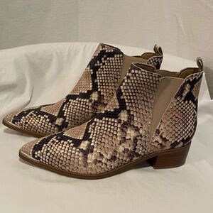 Marc Fisher Tan and Black Chelsea Snake Patterned Ankle Boots